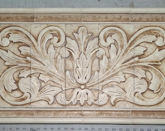 Tuscan style large tile medallion for your kitchen backsplash. Stone washed decorative mural