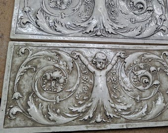 Azulejo de cerámica con relieve de querubín, 6,75 x 13,75", prensado a mano, color tostado y beige