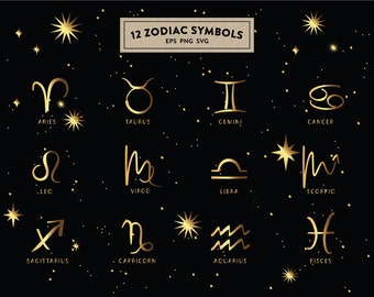 Gold Foil Astrology, Spirituality, Tarot, Zodiac Sign, Zodiac Symbols, Vectors, PNGs