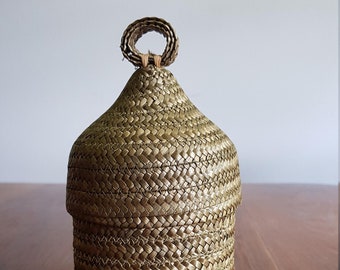 Vintage Green Raffia Lidded Basket: Rosenthal Netter Italian Decor