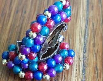 Vintage Beaded Clip On Earrings: Multicolored Costume Jewelry