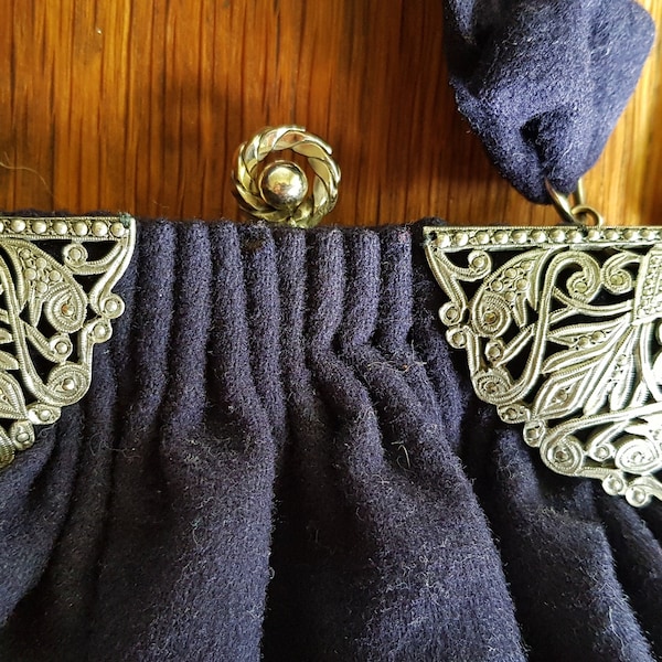 Vintage original 1940s navy wool top handle bag with bonus coin purse made in USA by Guild Creations