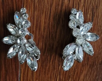 Vintage 1960s Crystal Clip On Earrings: Mid Century Modern Costume Jewelry