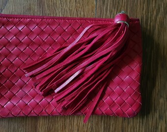 Woven Red Leather Wallet Purse with Tassel - 1875 Marforio Venezia