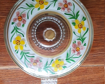 Vintage Hand Painted Glass Candy Dish: Art Deco Floral Bowl