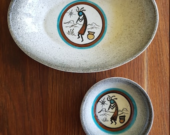 Vintage Tesa Ceramic Chip and Dip Bowls: Southwestern Hand-Painted Decor