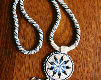 Vintage Native American Beaded Necklace: Handmade Star Pendant