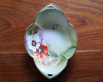 Antique Nippon Poppy Bowl: Hand-Painted Gold Trim Ring Dish