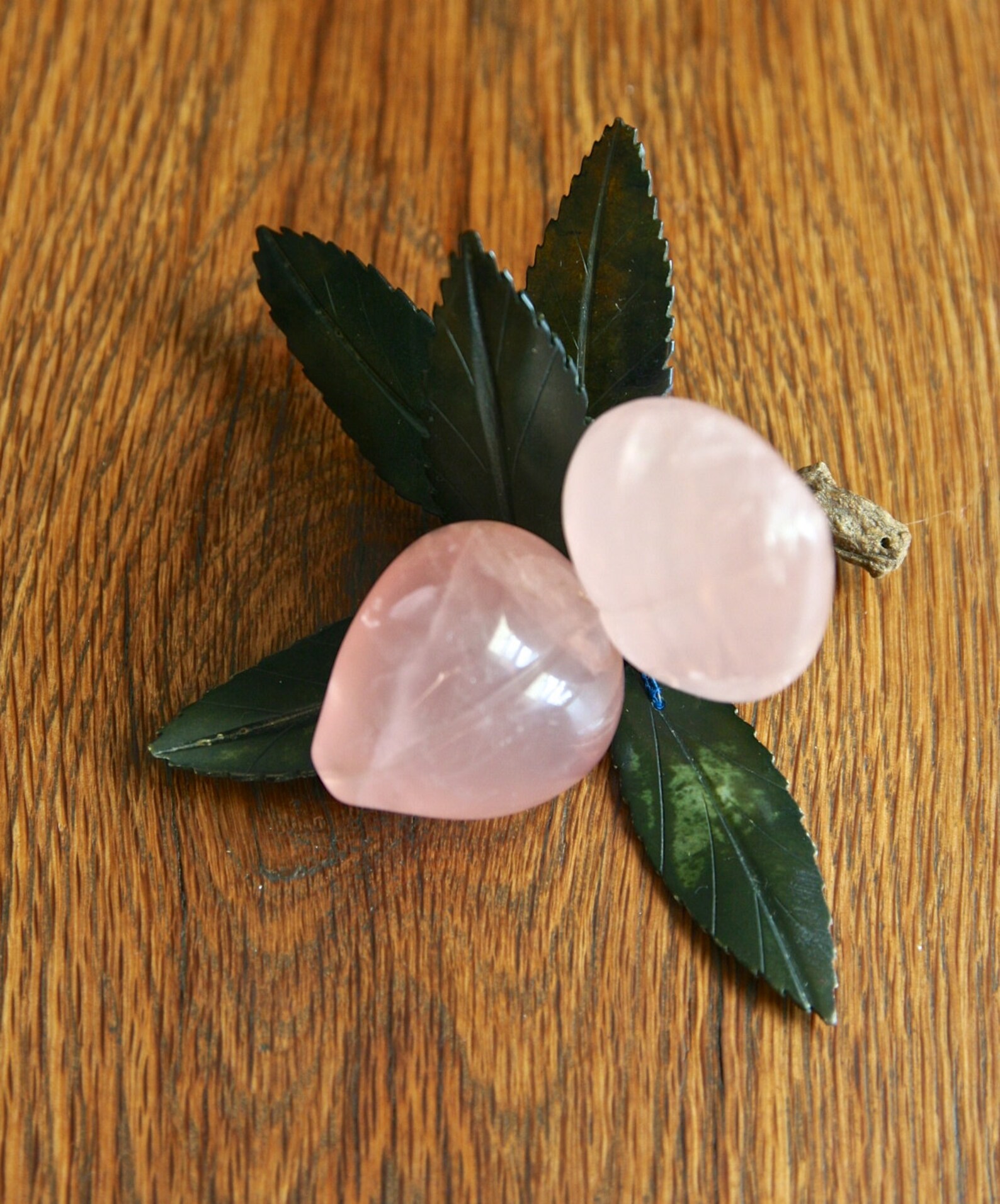 Vintage Carved Jade and Rose Quartz Fruit in the Shape of