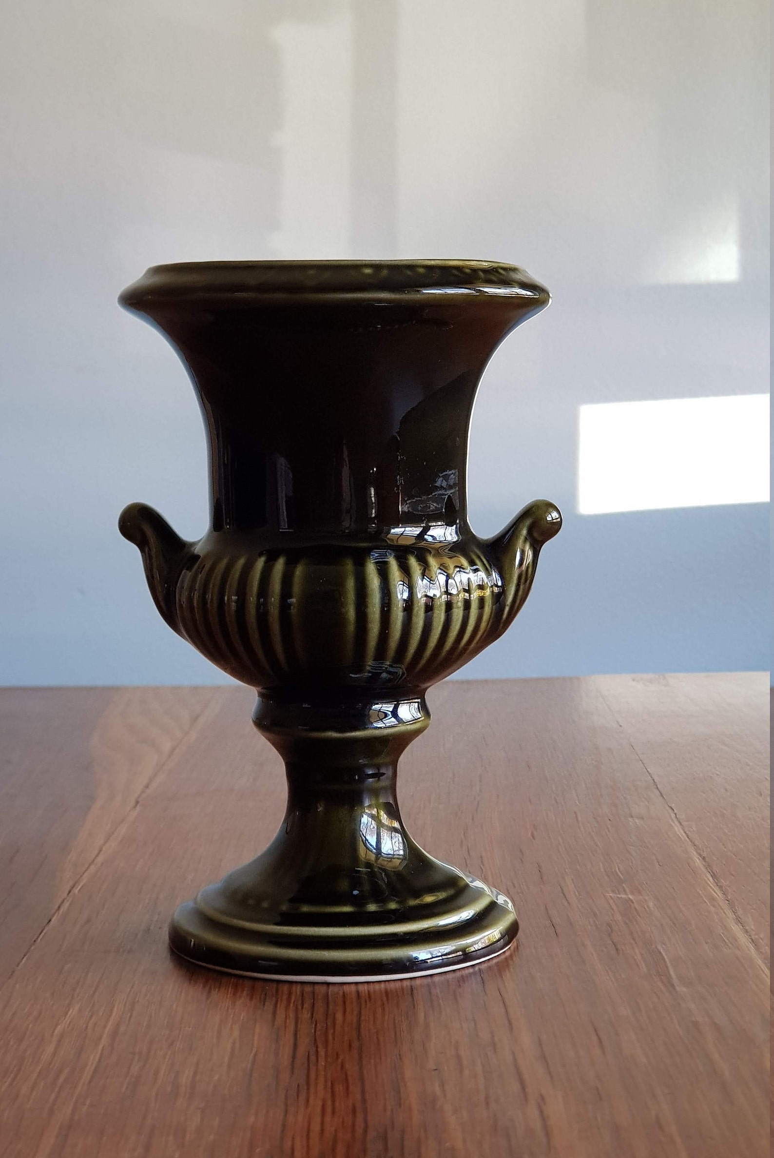 Vintage Dark Green Urn Vase Classic Shape and Glaze Made in England