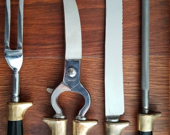 Vintage Sheffield Stainless Steel Carving Knife Set: E. Parker & Sons, Bakelite Handles