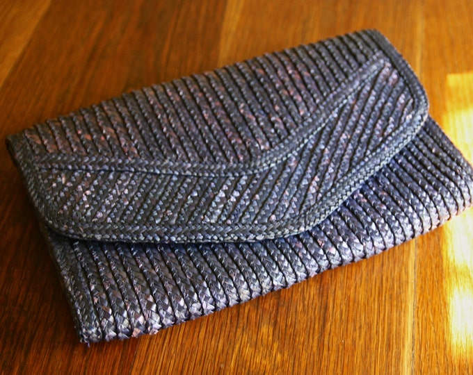 Vintage Blue Woven Straw Envelope Clutch Etsy