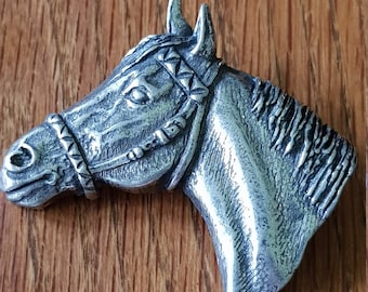 Vintage sterling silver marked horse head relief brooch pin equestrian style jewelry