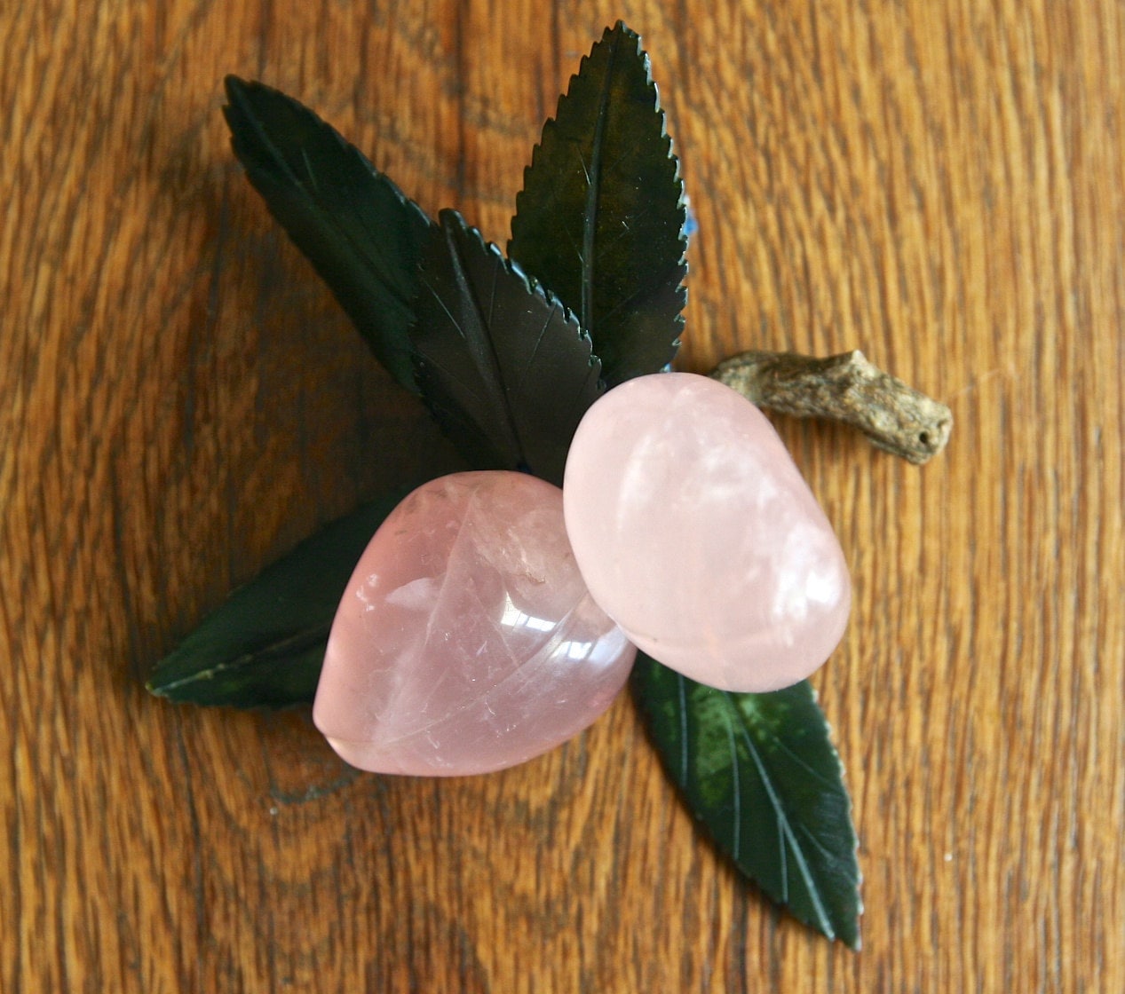 Vintage Carved Jade and Rose Quartz Fruit in the Shape of