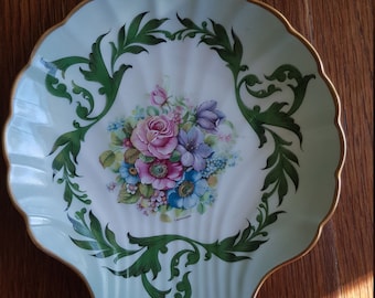 Vintage T Burroughs Limoges Scalloped Dish: Floral Ring Dish