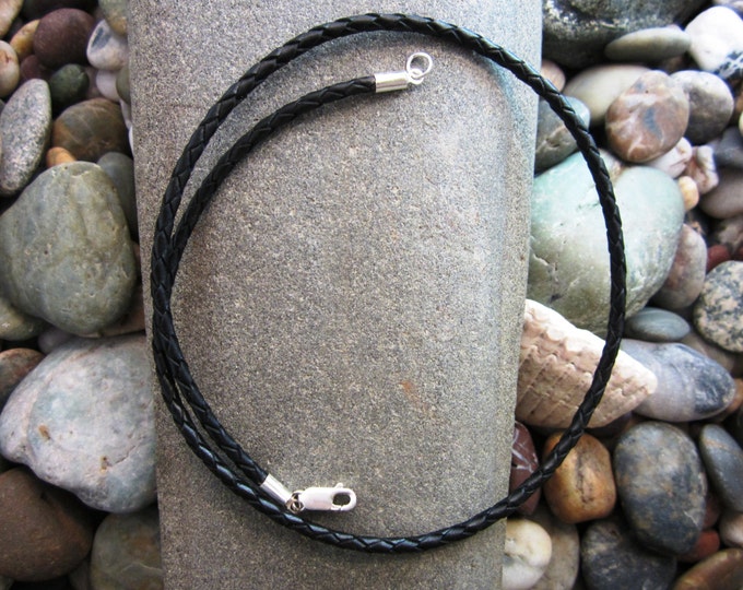 Leather Bolo Cord Necklace Black Braided Bolo Cord and Pure Etsy