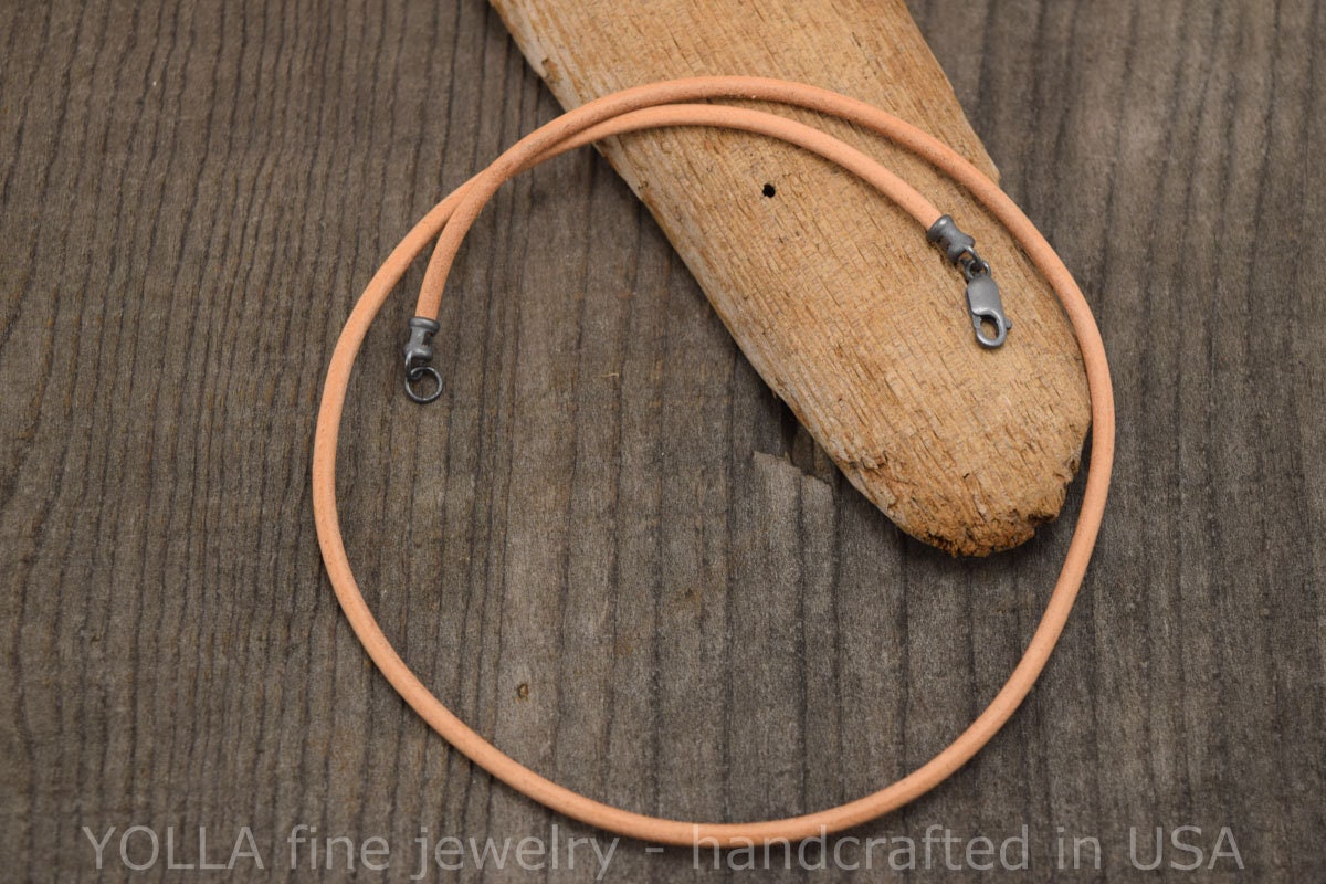 YOLLA Leather Cord Necklace 2mm Natural Genuine Leather Sterling Silver ends YOLLA Leather Cord Necklace 2mm Natural Genuine Leather Sterling Silver ends
