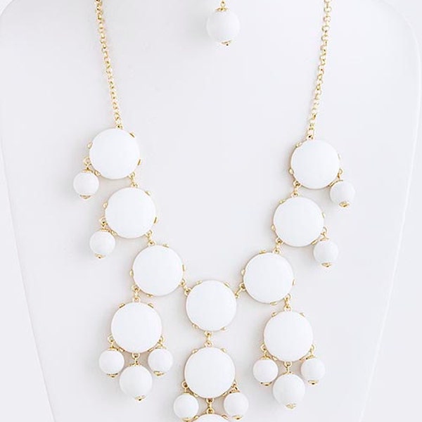 White Bubble layered statement necklace White and matching earrings