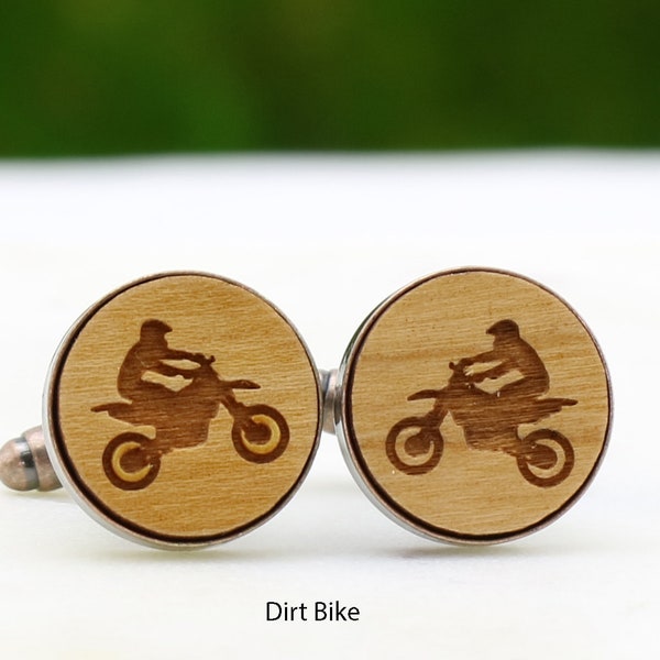 Dirt Bike - Motorbike Motorcycle - Laser Cut Copper, silver, antique silver, gunmetal and bronze Wood Cufflinks - Australian Seller