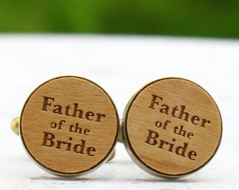 Father of the Bride, Groom, Groomsmen, Best Man Wood Cufflinks - Bronze, Copper, Pewter, Silver or Gunmetal settings. - Australian seller