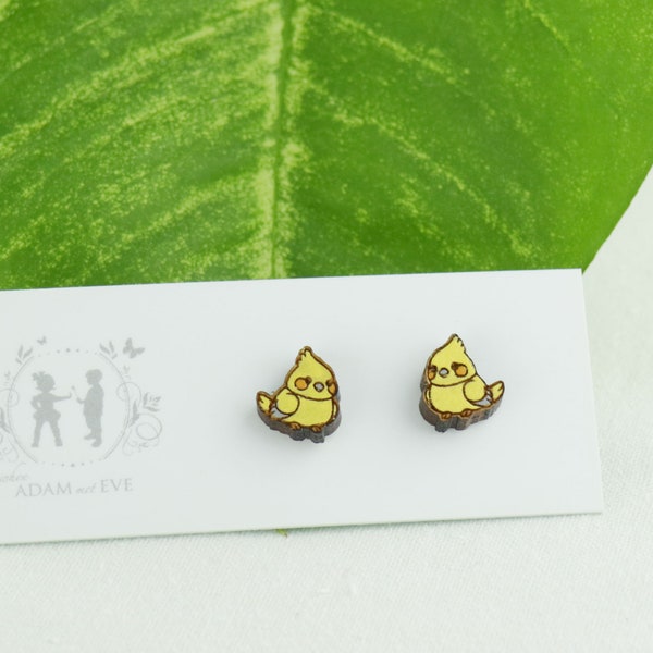 Cockatiel Earrings - Hand painted - Bird earrings - Cute earrings - Gift for her - Lasercut earrings - Wooden earrings