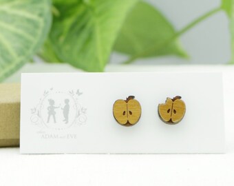 Wood Apple Earrings - Laser Cut Stud Earrings - Apple earrings - lasercut earrings - Teacher earrings - Teacher Jewelry - present for her