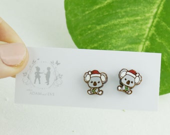 Koala Christmas Earrings - Laser Cut Stud Earrings  - Australiana Christmas - Koala Christmas jewellery - Australian Seller