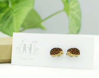 Wood Cute Hedgehog - Laser Cut Stud Earrings - Wooden earrings - Woodland animal jewelry - Animal studs - little girl studs