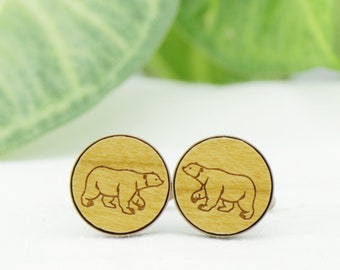 Polar Bear Laser Cut Wood Cufflinks - Cool gifts for men - Groomsman best man cufflinks - Weddings cufflinks - Polar bear Cufflinks