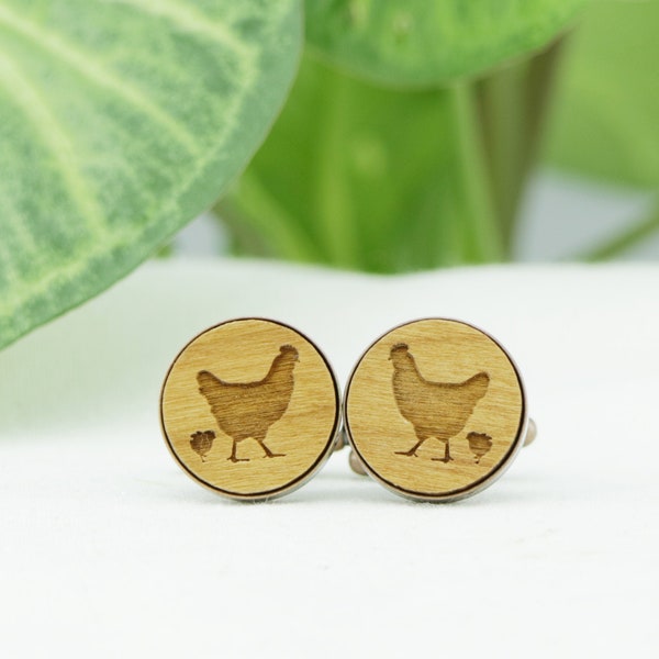 Chicken and Rooster Laser Cut Wood Cufflinks - Wedding Cuff Links - Groom Present - Groomsmen gift - Wedding Cufflinks - Australian Seller