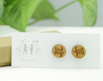 Wood Turtle earrings - Laser Cut Stud Earrings - Tortoise earrings - turtle earrings - women gifts