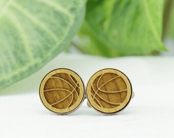 Basketball Laser Cut Wood Cufflinks - cufflinks groomsman - Unique cufflinks  - Unique gift idea man - Wooden laser engraved cufflinks
