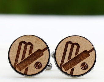 Cricket Laser Cut Wood Cufflinks - Cricketer - Sporty Present - Boxing, Golf, Golf Bag and Soccer - Sporty Groom  - Australian Seller