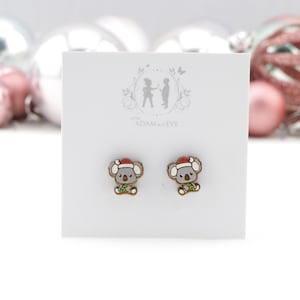 Koala Christmas Earrings - Laser Cut Stud Earrings  - Australiana Christmas - Koala Christmas jewellery - Australian Seller