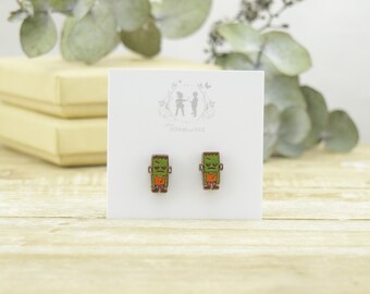 Frankenstein - Halloween - Laser Cut Stud Earrings - Wood earrings - wooden earrings - hand painted - Australian Made