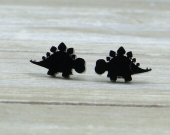 Black Acrylic Dinosaur Stud Earrings - Stegosaurus - Adorable laser cut earrings - Australian Seller