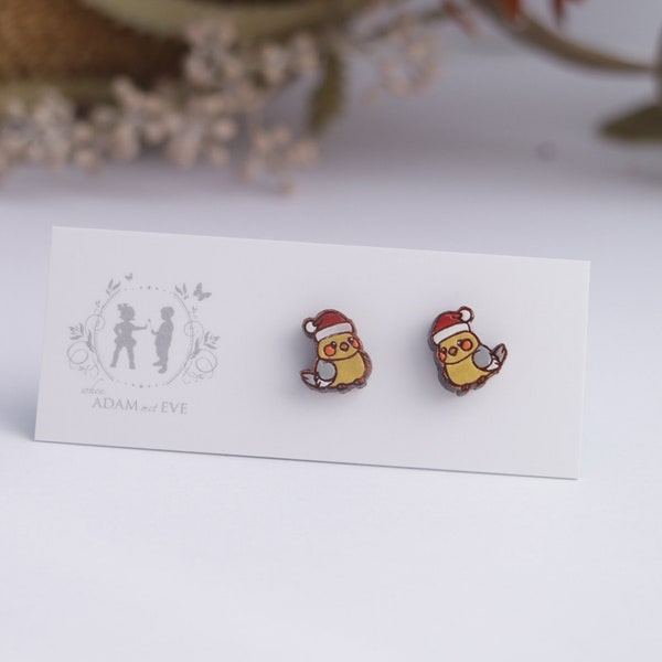 Christmas Cockatiel Earrings Yellow Chest - Hand painted - Bird earrings - Cute earrings - Gift for her - earrings