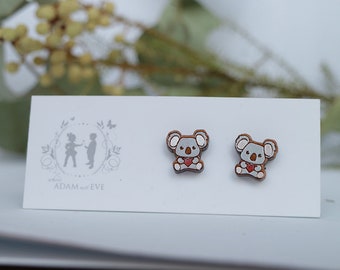 Koala With Heart Laser Cut Stud Earrings - Australiana Jewelry - Koala earrings - Koala studs - Australian Jewelry - Australian Animals