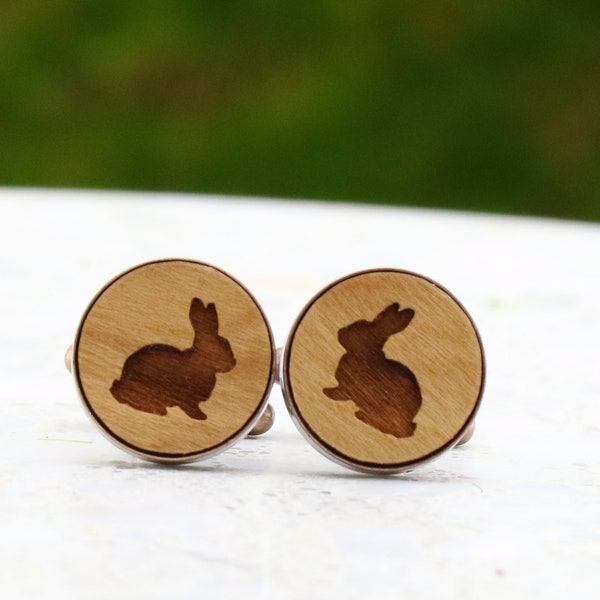 Bunny Rabbit Laser Cut Wood Cufflinks - Wedding Cuff Links - Groom Present - Groomsmen - Australian Seller