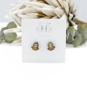 Sloth meditation yoga earrings - Namaste-  Hand Painted - Sloth gifts - Laser Cut Stud Earrings - Wood studs - Animal jewelry