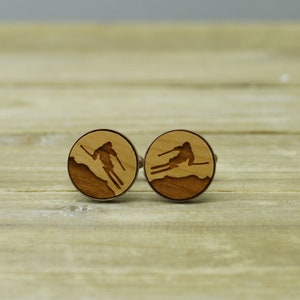 Skier or Snowboarder Laser Cut Copper Wood Cufflinks - Sporty Present- Australian Seller