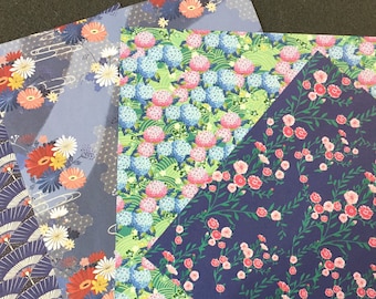 Japanese Origami Paper: Floral Blossoms, Set of 4 (8" x 8")