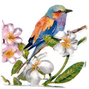 Bird & Flower Paper Napkins: Whimsical Decoupage Napkins, Set of 3