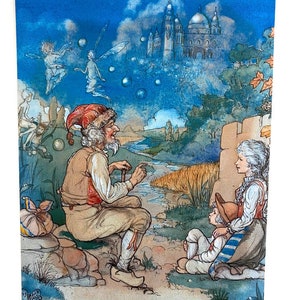 Fairy and Elf Postcard, Fairy Art, Postcard Art, Vintage Style Illustration, Collage Paper,  Ephemera, Fairy Paper