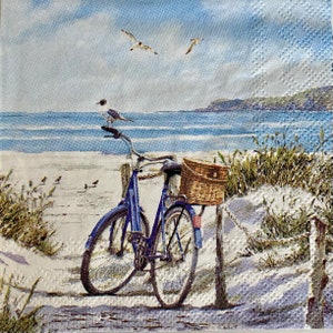 Beach Ride Napkin,  Ocean Seabirds, Beach Scene, Bird Paper Napkins, Decoupage Napkins, Collage, Paper Crafts, 3 Decoupage Napkins
