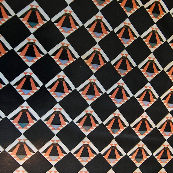 Deco Modern Fan Quilt Decoupage Paper, Orange, Blue and Black, Wrapping Paper, Scrapbooking, Two Sheets