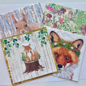 Woodland Creatures Paper Napkins: Decoupage, Scrapbooking, Collage (Set of 4)