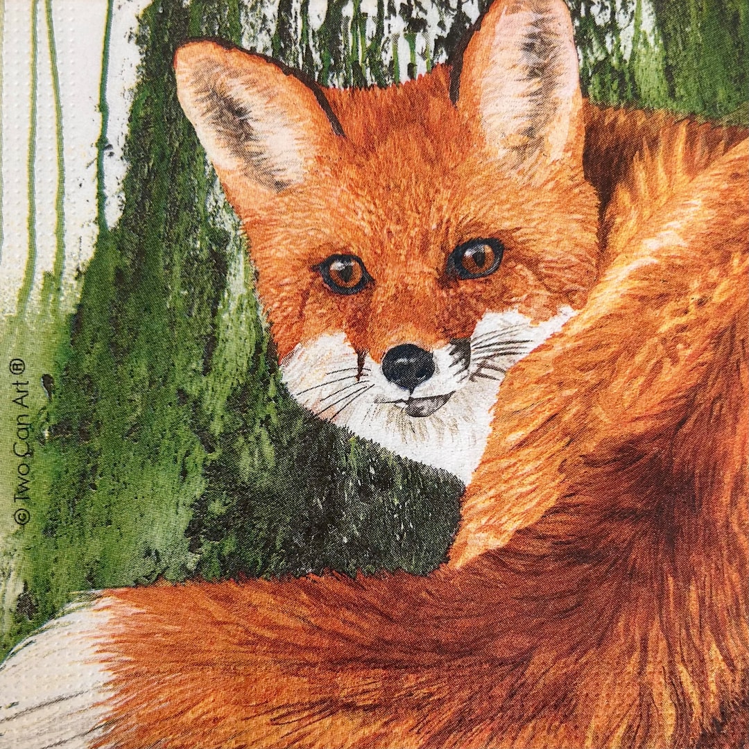 3 Decoupage Napkins, Fox Napkins, Whimsical Paper Napkin, Farm Life
