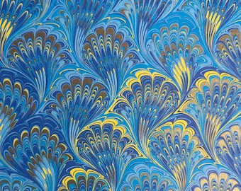 Blue & Gold Florentine Marbled Paper, Italian Print, 5x4.25" (2 Sheets)