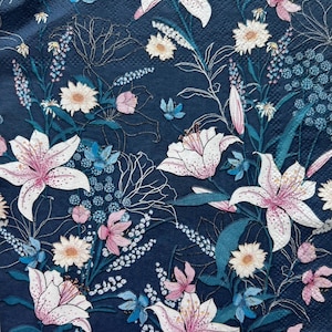 Floral Decoupage Paper Napkins: Pink, Teal, Navy Blue (Set of 3)